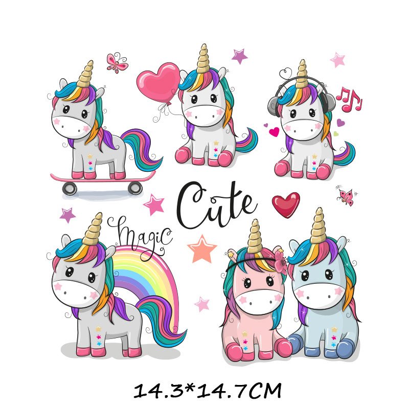 Cute Animal Patch Iron on Transfer Cartoon Unicorn Patches for Kids Clothing DIY T-shirt Appliques Heat Transfer Vinyl Stickers