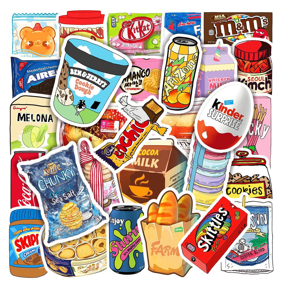 50pcs Cartoon Korean Snacks Food Graffiti Stickers For Scrapbook Phone Wall Vinyl Brand Logo Sticker