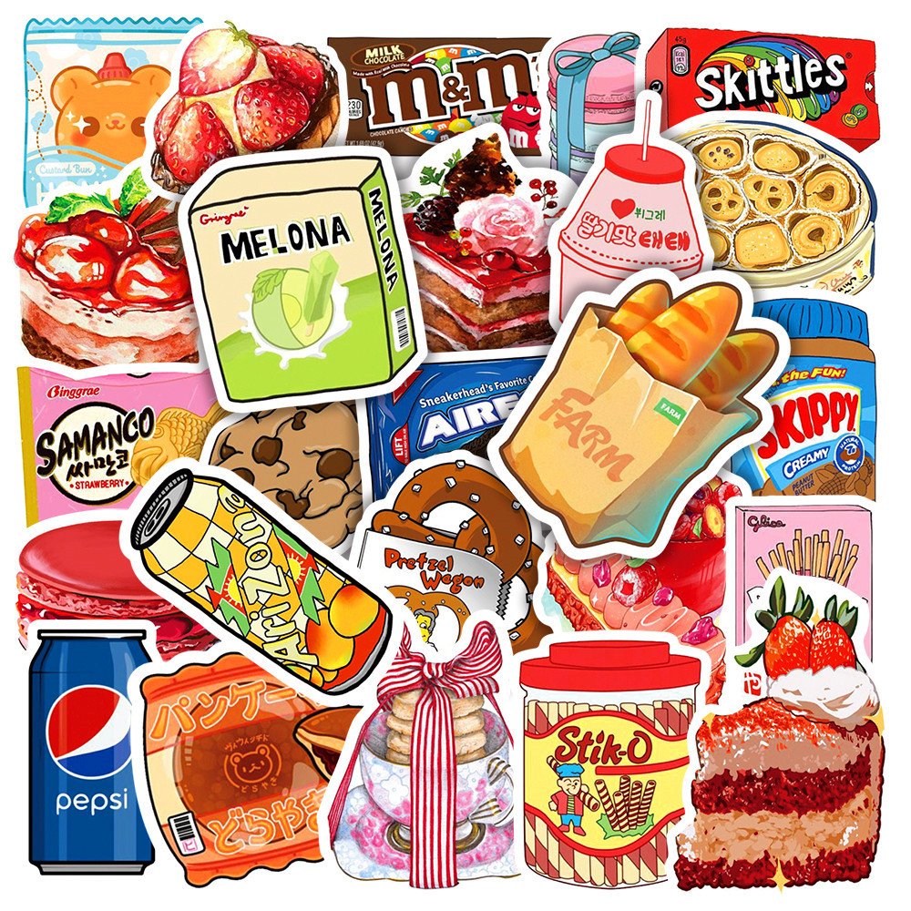 50pcs Cartoon Korean Snacks Food Graffiti Stickers For Scrapbook Phone Wall Vinyl Brand Logo Sticker