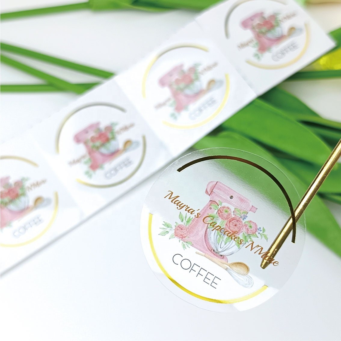 Custom logo cup packaging sticker printing waterproof transparent round sticker for cups