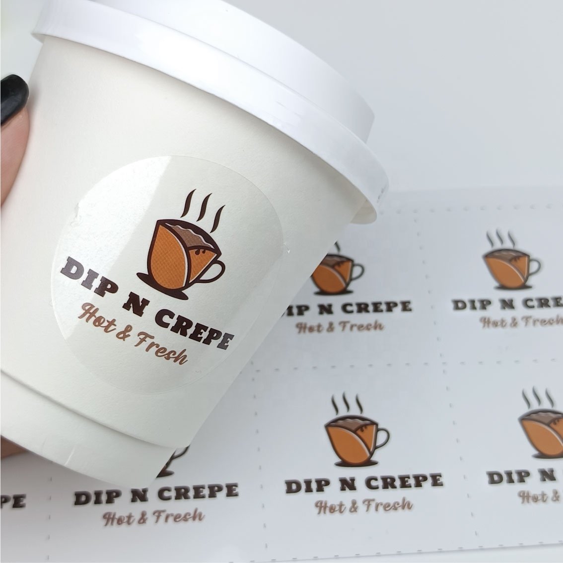 Custom logo cup packaging sticker printing waterproof transparent round sticker for cups