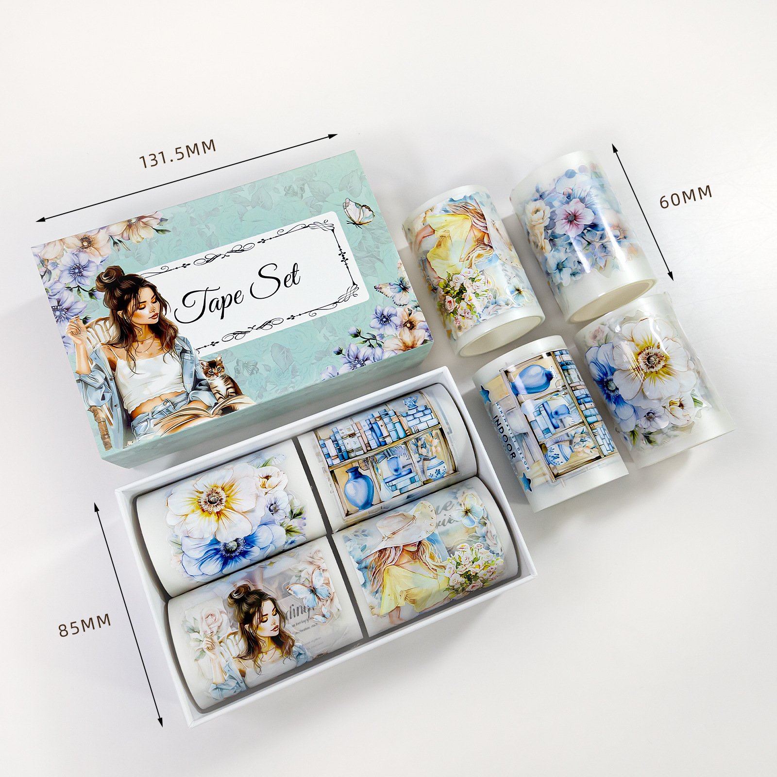 Decoration waterproof PET handbook tape stickers transparent small fresh handbook tape set box