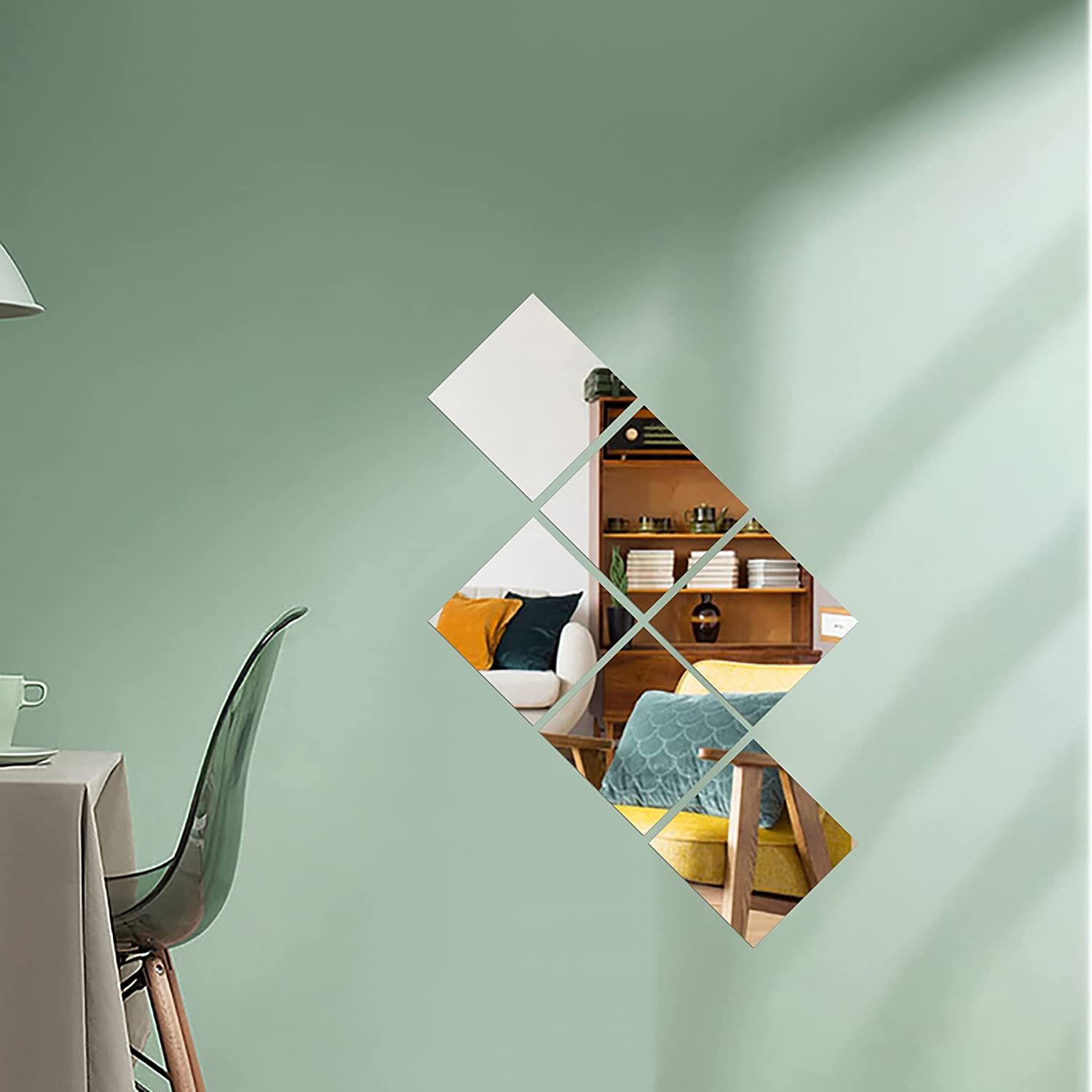 6PCS 3D Mirror Wall Sticker Decor Non Glass Plastic Mirror Tiles Adhesive Mirrors Stickers for Bedroom Living Room Home Gym