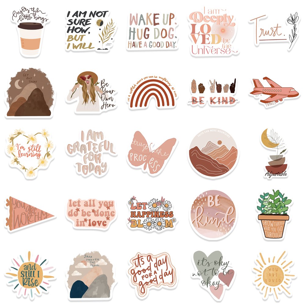 50pcs Motivational Sticker Boho Aesthetic Stickers Diy Laptop Water Bottles Phone Scrapbook Journal Waterproof Decal Wholesale