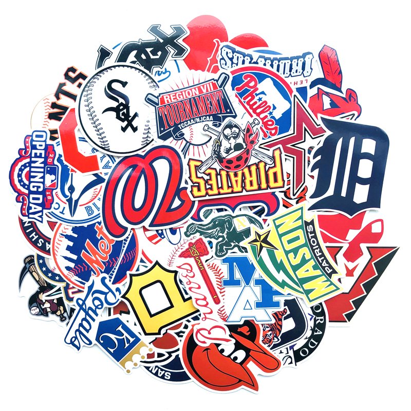 53 PCS/BAG PVC Waterproof Die Cut Self Adhesive Vinyl Logo Baseball Team Stickers for Car Motorcycle Bike