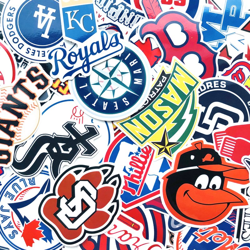 53 PCS/BAG PVC Waterproof Die Cut Self Adhesive Vinyl Logo Baseball Team Stickers for Car Motorcycle Bike