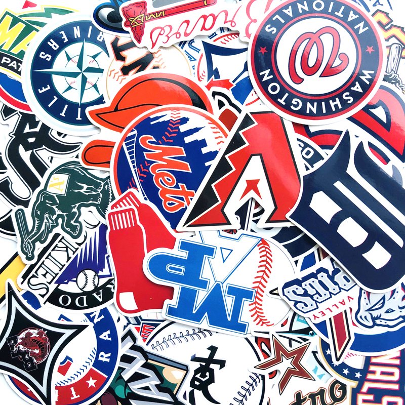 53 PCS/BAG PVC Waterproof Die Cut Self Adhesive Vinyl Logo Baseball Team Stickers for Car Motorcycle Bike