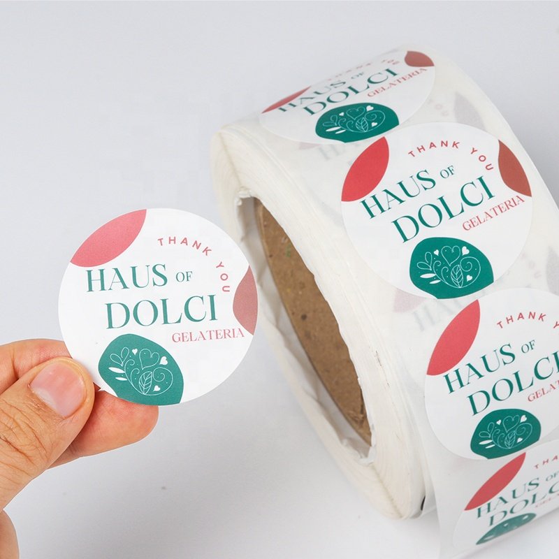 Custom printing thank you stickers 3.8mm white self adhesive sticker big circular sticker with logo