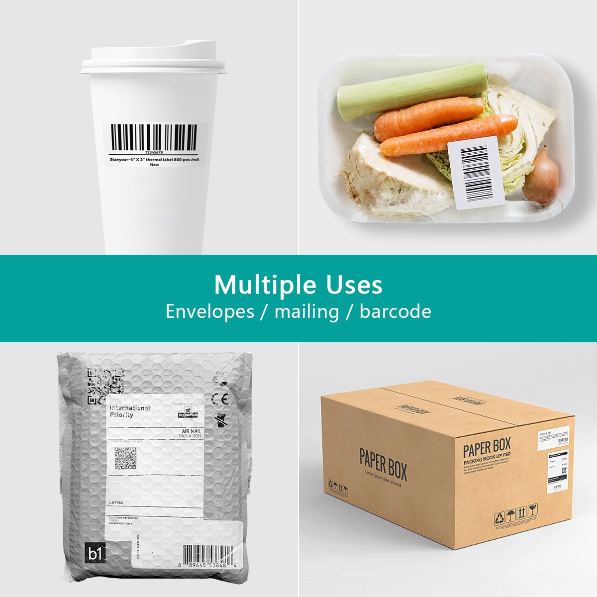 Custom Adhesive Sticker Blank Paper Barcode Label Thermal Print Roll 4x2 Direct Thermal Shipping Label