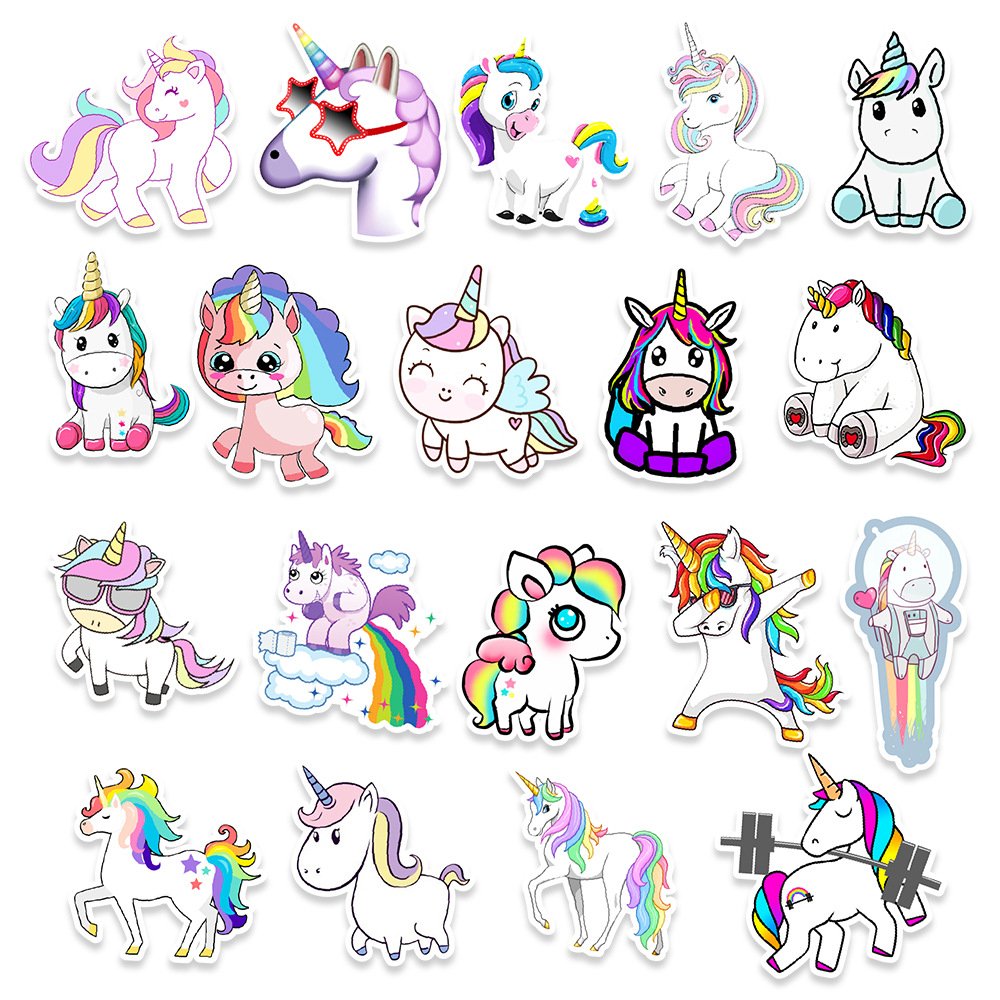 50pcs Unicorn Cute Cartoon Graffiti Sticker Water Cup Computer Refrigerator Phone Decorative Sticker Waterproof Reusable