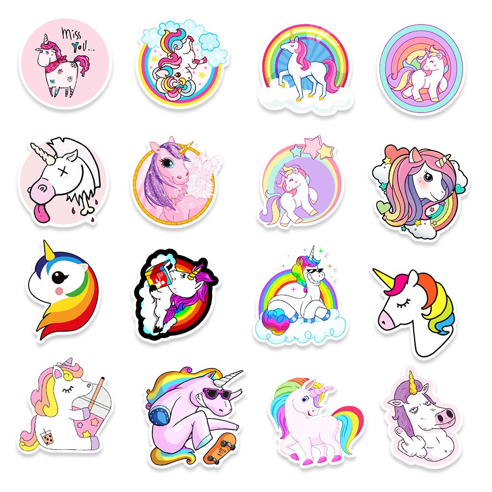 50pcs Unicorn Cute Cartoon Graffiti Sticker Water Cup Computer Refrigerator Phone Decorative Sticker Waterproof Reusable