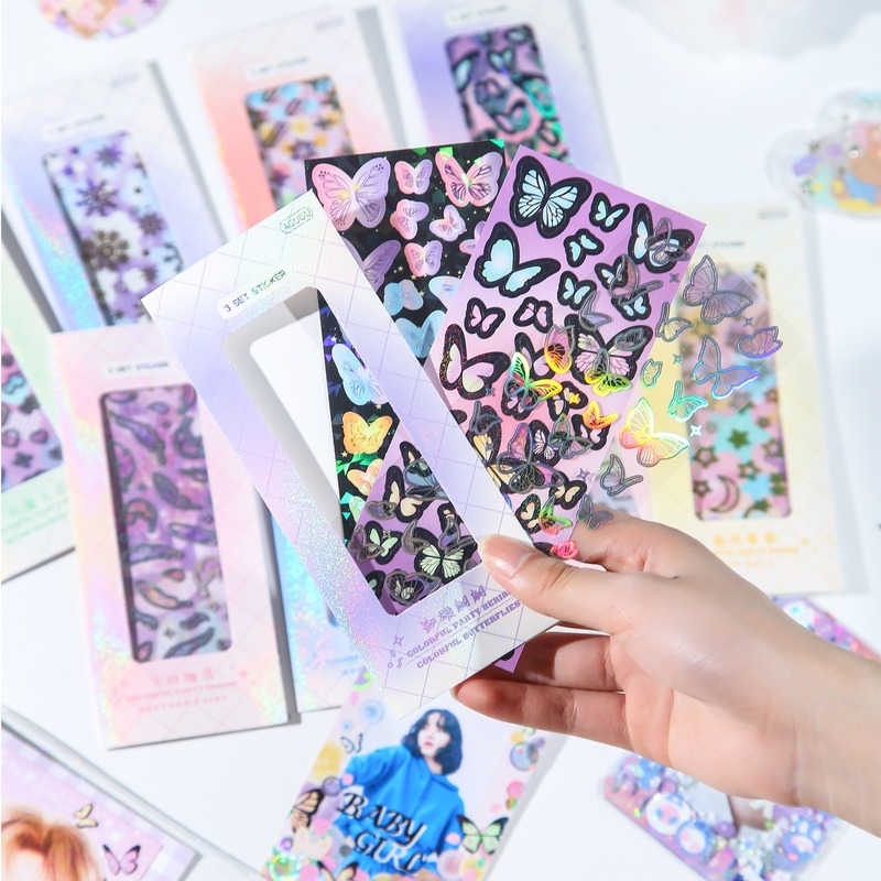 Korea Laser PVC Sticker Cartoon Butterfly Sticker Kawaii Stationery Stickers 150*62mm