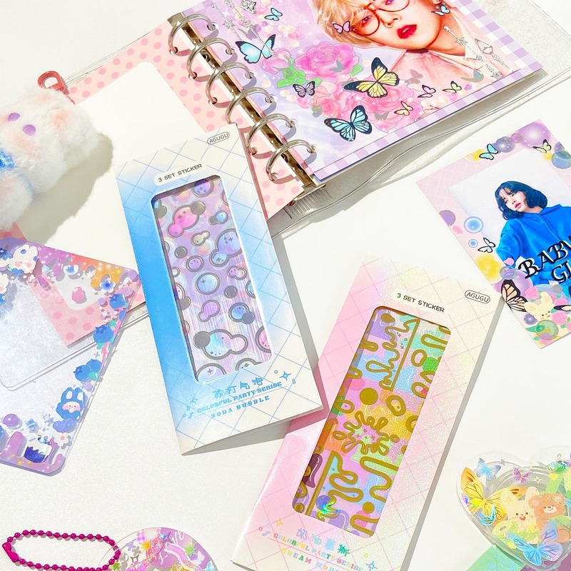 Korea Laser PVC Sticker Cartoon Butterfly Sticker Kawaii Stationery Stickers 150*62mm