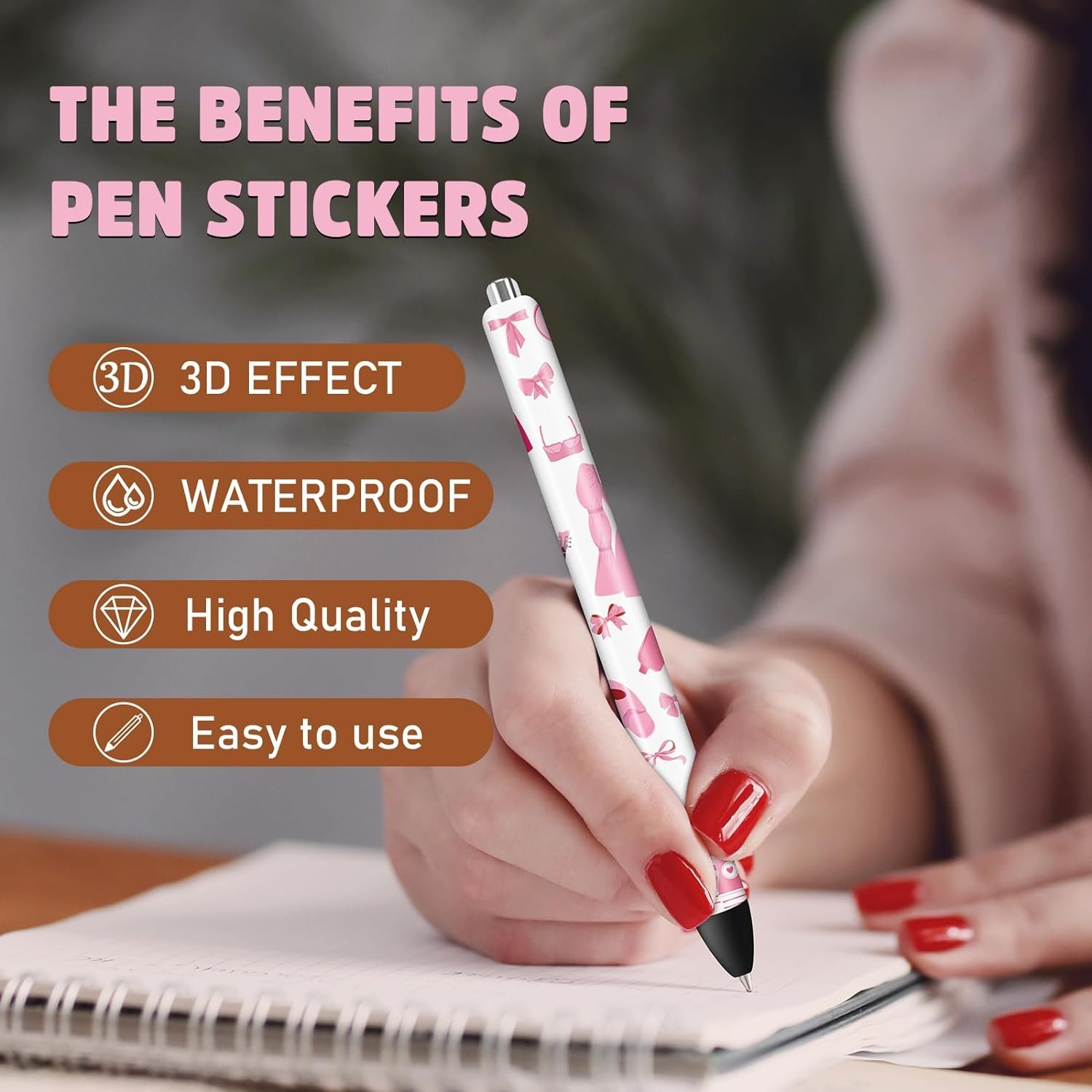 UV DTF Pen Wrap Coquette Wraps Pink Aesthetic Stickers for Pen Flower Butterfly Decals Waterproof UV DTF Stickers for DIY Pen