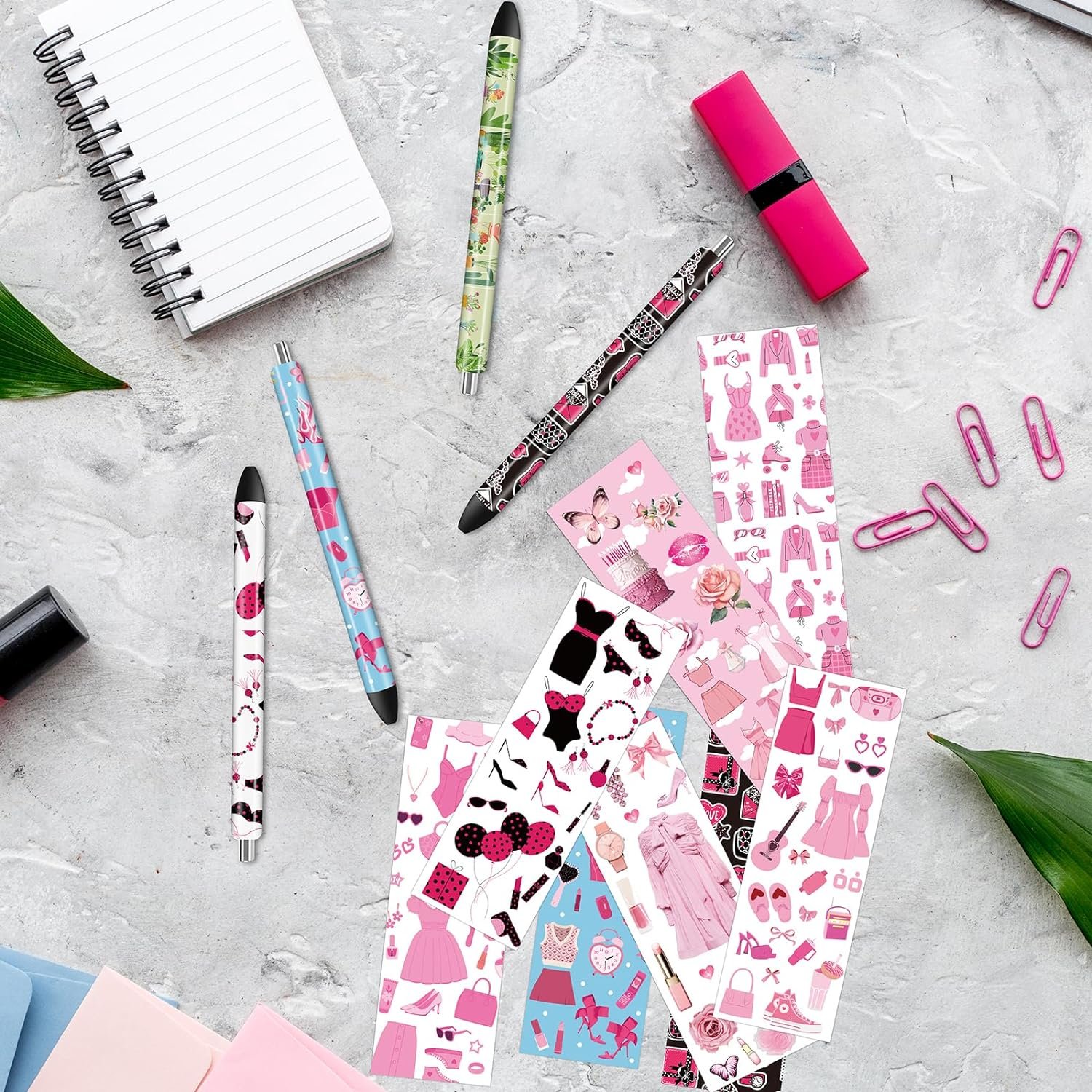 UV DTF Pen Wrap Coquette Wraps Pink Aesthetic Stickers for Pen Flower Butterfly Decals Waterproof UV DTF Stickers for DIY Pen