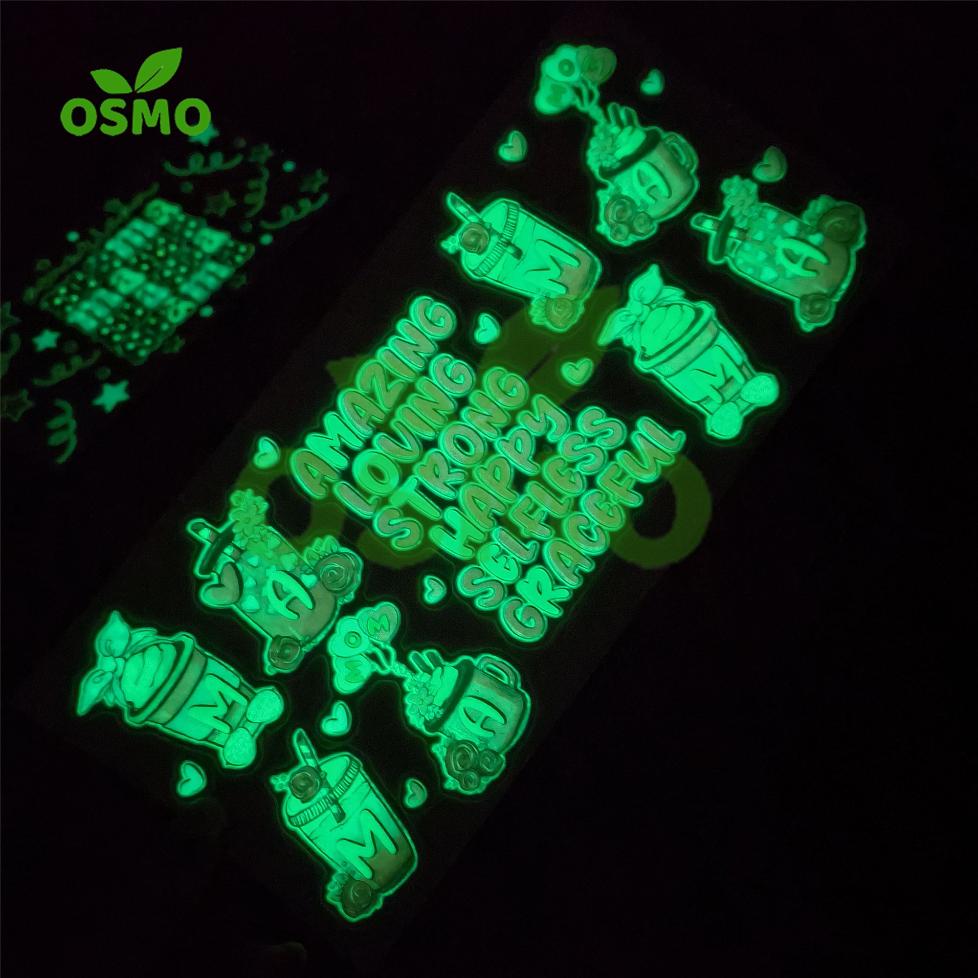 Osmo Glow in the dark uv dtf cup wraps holographic transfer stickers for 16oz 20oz 24oz 25oz 40oz cups cans mugs tumblers