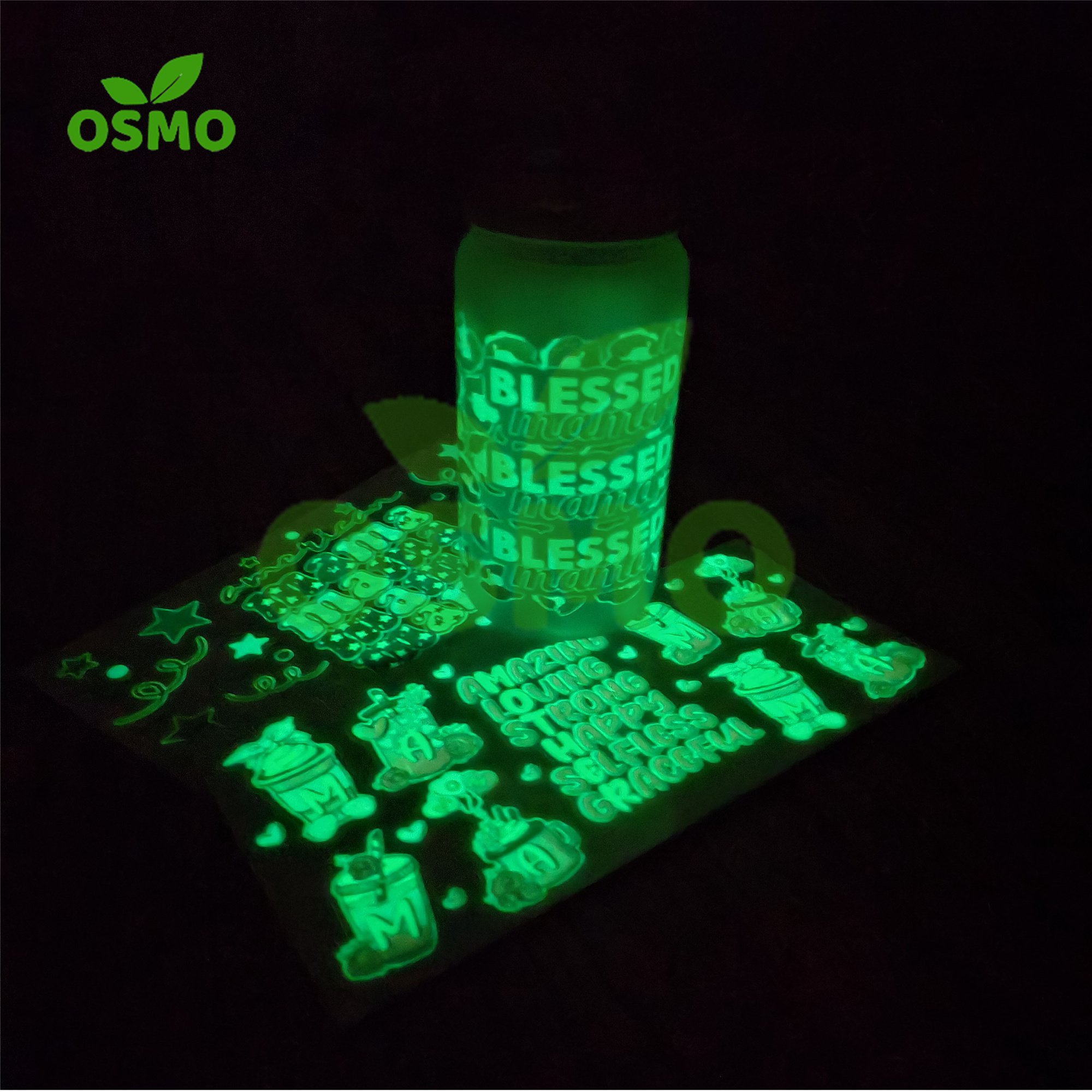Osmo Glow in the dark uv dtf cup wraps holographic transfer stickers for 16oz 20oz 24oz 25oz 40oz cups cans mugs tumblers