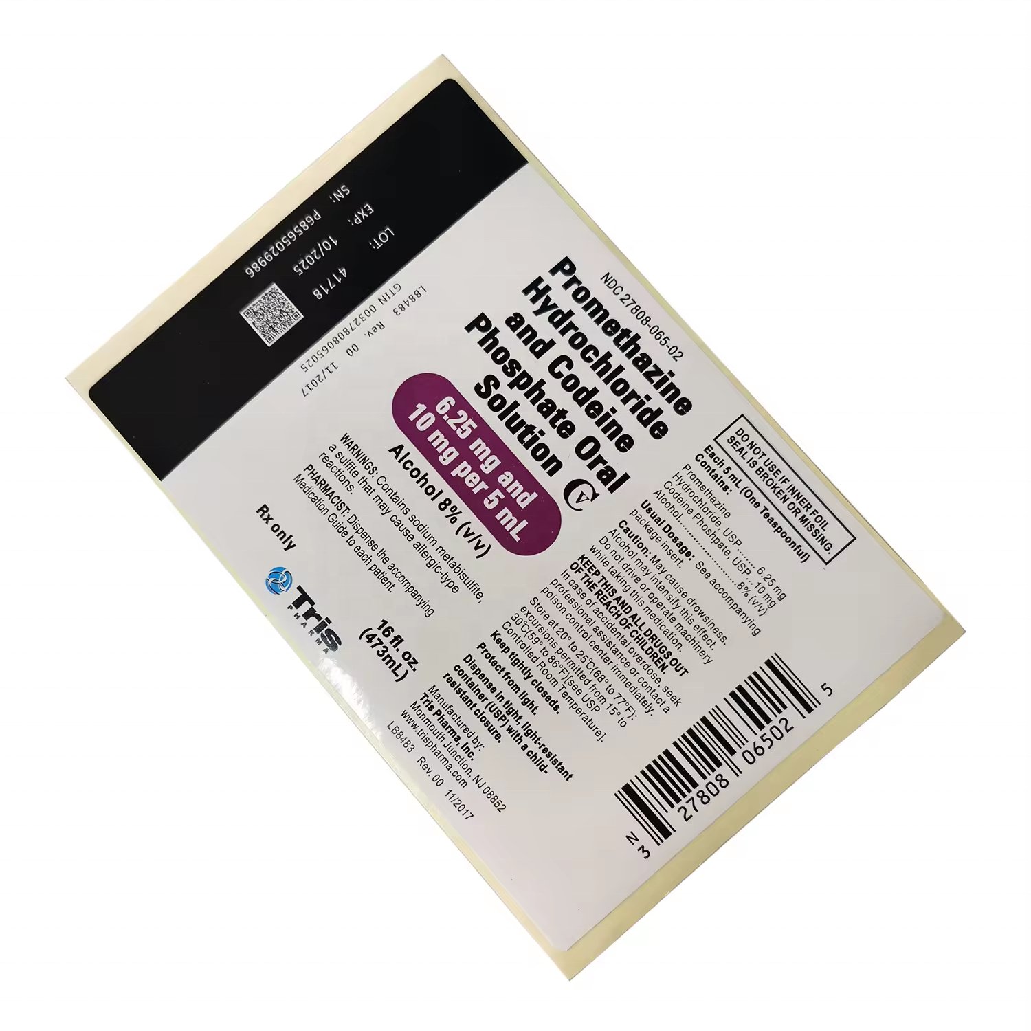 High Grade Tris Quagen Akorn Pai Wockhardt Actavis Prometh Cough Syrup Label Sticker for Oral Solution Plastic Bottle