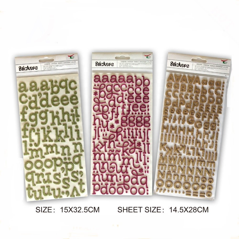 wholesale Alphabet puffy sticker and Letter glitter paper sticker