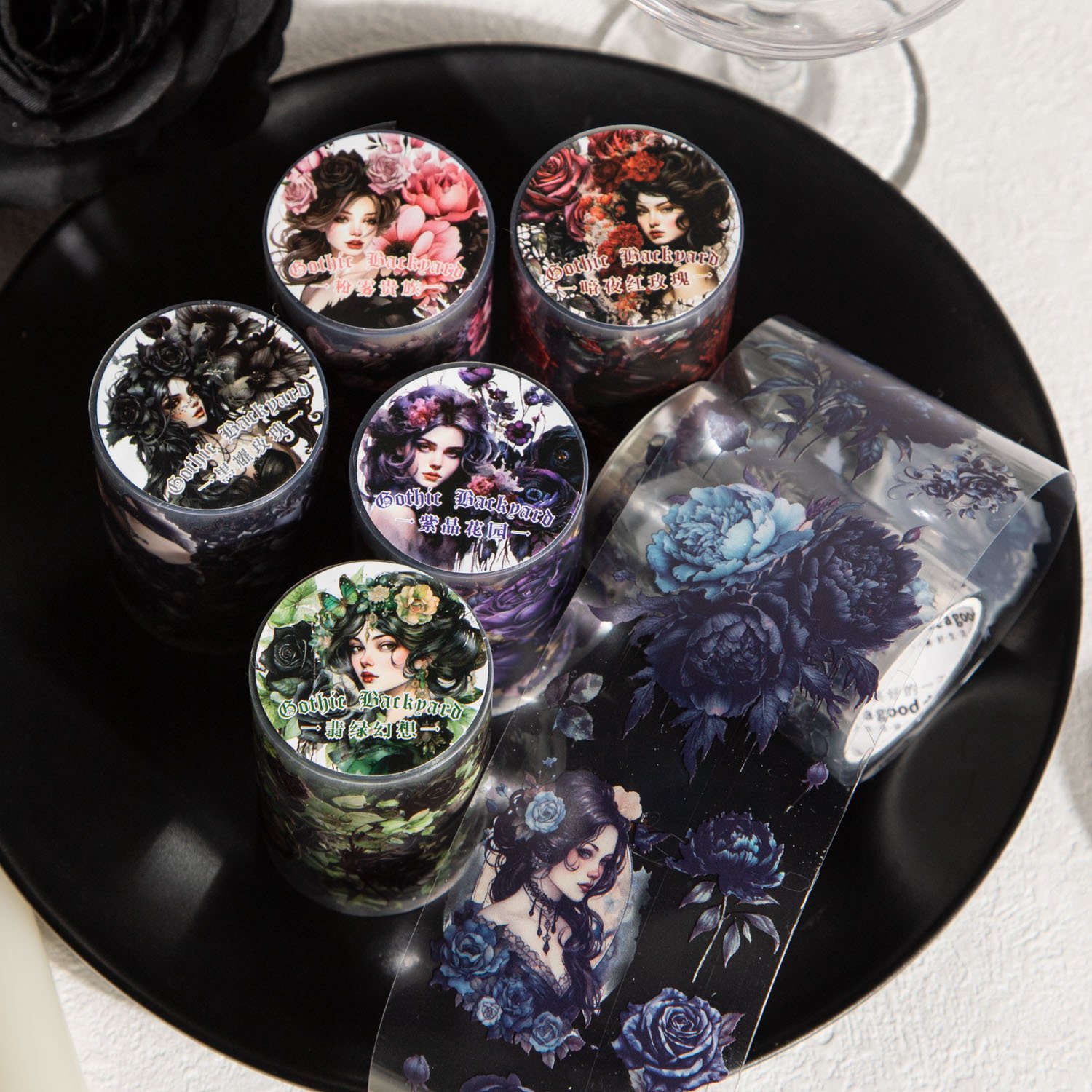 2M/Roll Tape Gothic Garden Series Gothic Flower Collage DIY Decorative Stickers