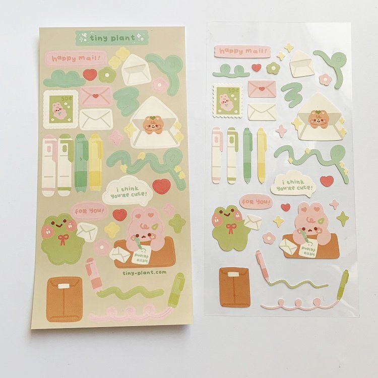 Custom Waterproof Matte Clear PVC Vinyl Cartoon Bunny Kiss Cut Planner Sticker Sheets With Clear Backing