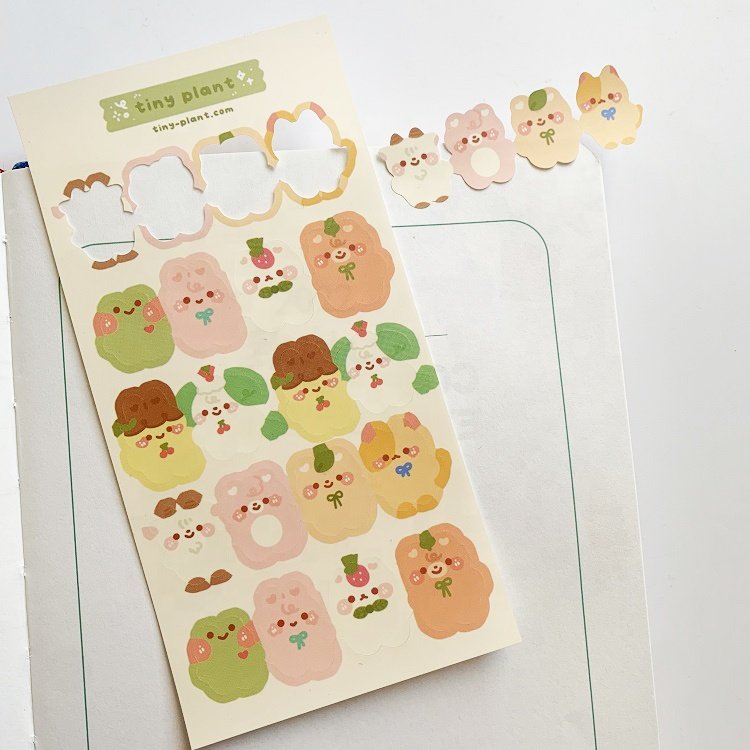Custom Waterproof Matte Clear PVC Vinyl Cartoon Bunny Kiss Cut Planner Sticker Sheets With Clear Backing