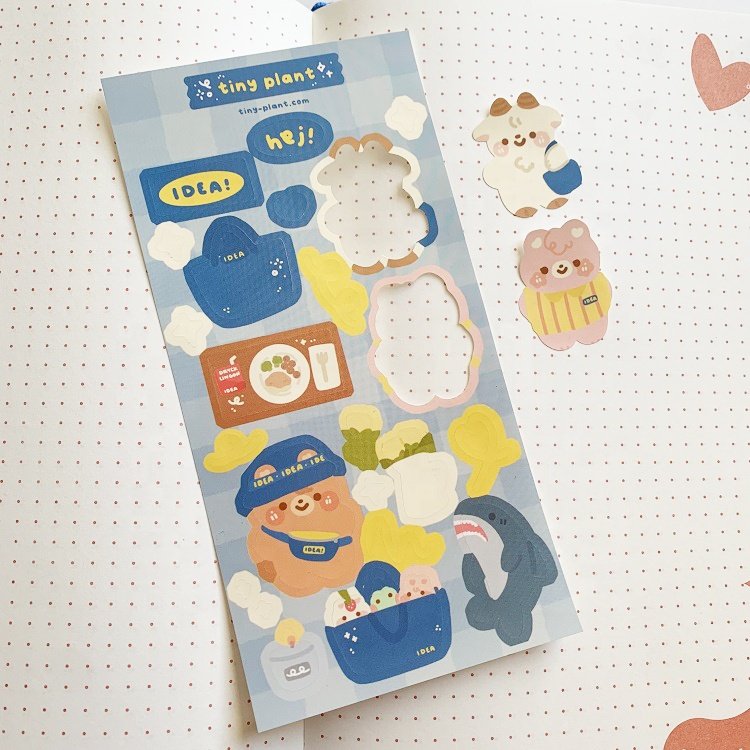 Custom Waterproof Matte Clear PVC Vinyl Cartoon Bunny Kiss Cut Planner Sticker Sheets With Clear Backing