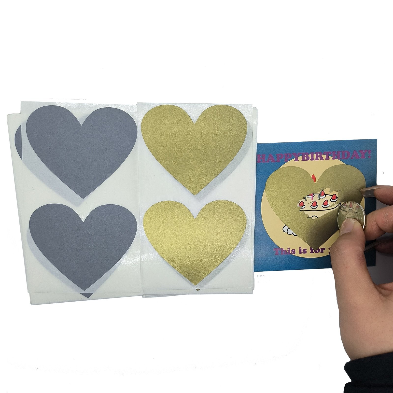 50 pcs/pack 60*70 mm Love Heart Shape Scratch off Stickers