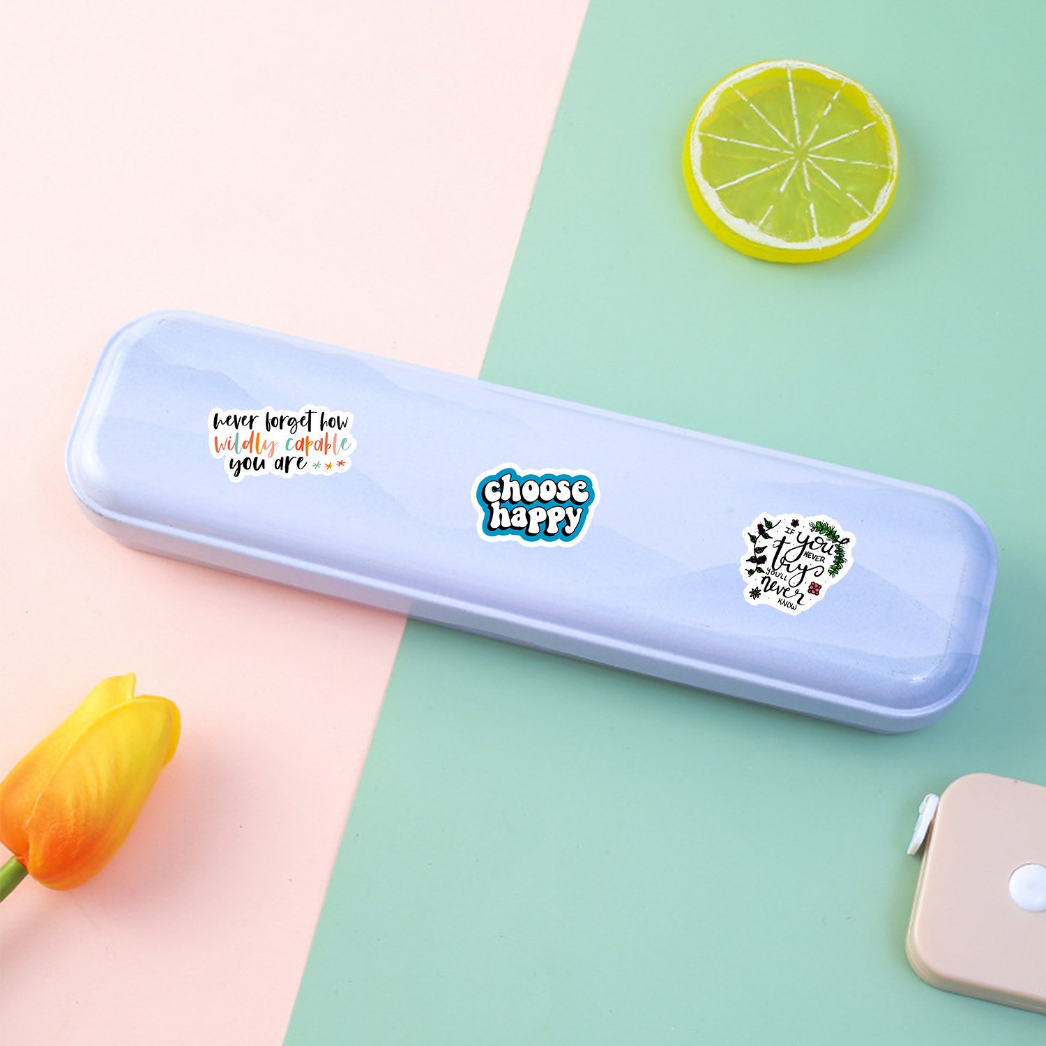 50pcs English Inspirational Text Stickers Vinyl Waterproof English Text Sticker Pack for Water Bottle for Adults Teens