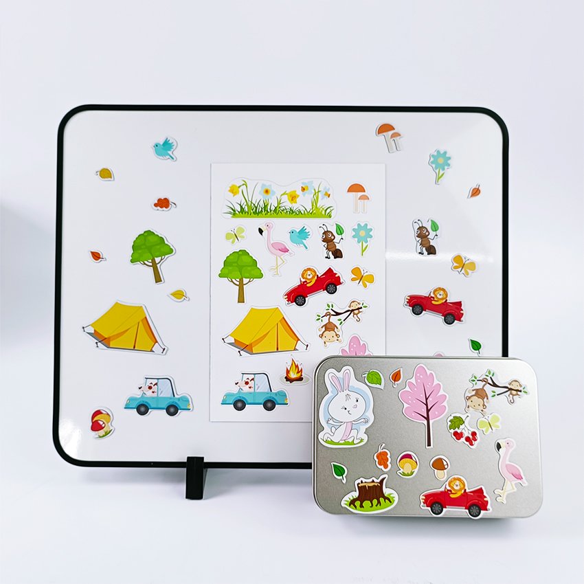 Custom cute design PET magnet cartoon waterproof children logo Adhesive label printing magnetic vinyl die cut stickers