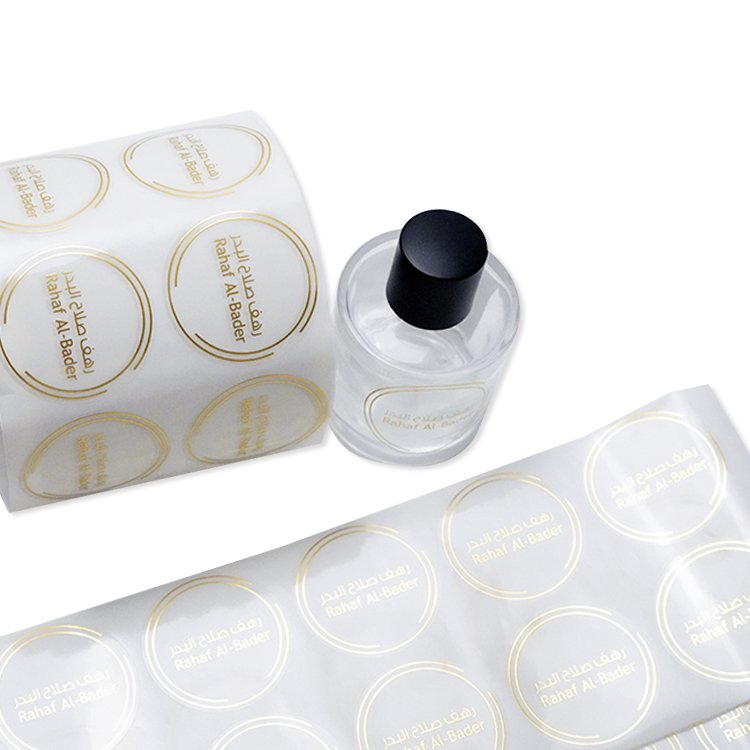 custom private high quality self adhesive bopp waterproof logo printing transparent round bottle stickers rose gold foil labels