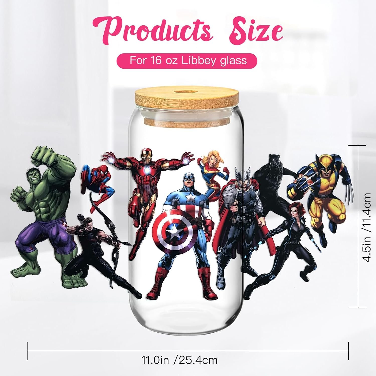 The Avengers UV DTF Cup Wrap for 16oz Glass Cup Superhero Theme Cup Decals Cute Spiderman Iron-Man Transfer Sticker for Tumbler