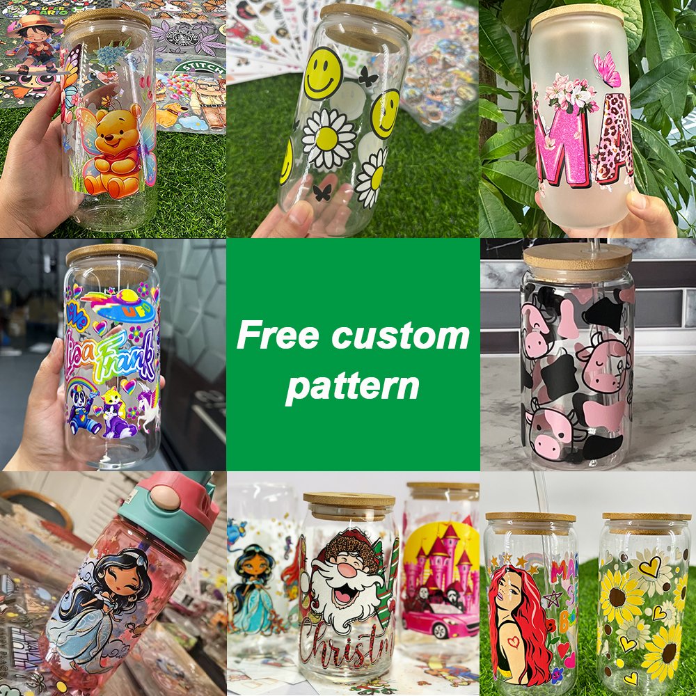 Wholesale Tumbler Transfer No Heat Needed Waterproof UV DTF Cup Wrap Transfers 16 oz Coffee Mug Flower Sticker Label