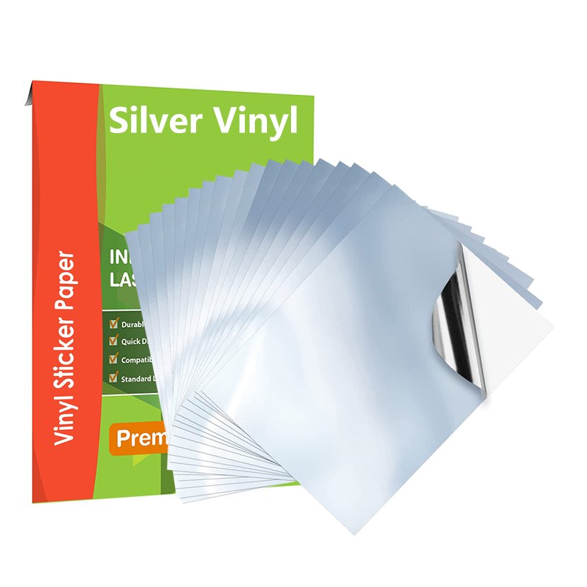Printable A4 silver waterproof decal vinyl full sheet self adhesive compatible inkjet&laser printer glossy silver sticker paper