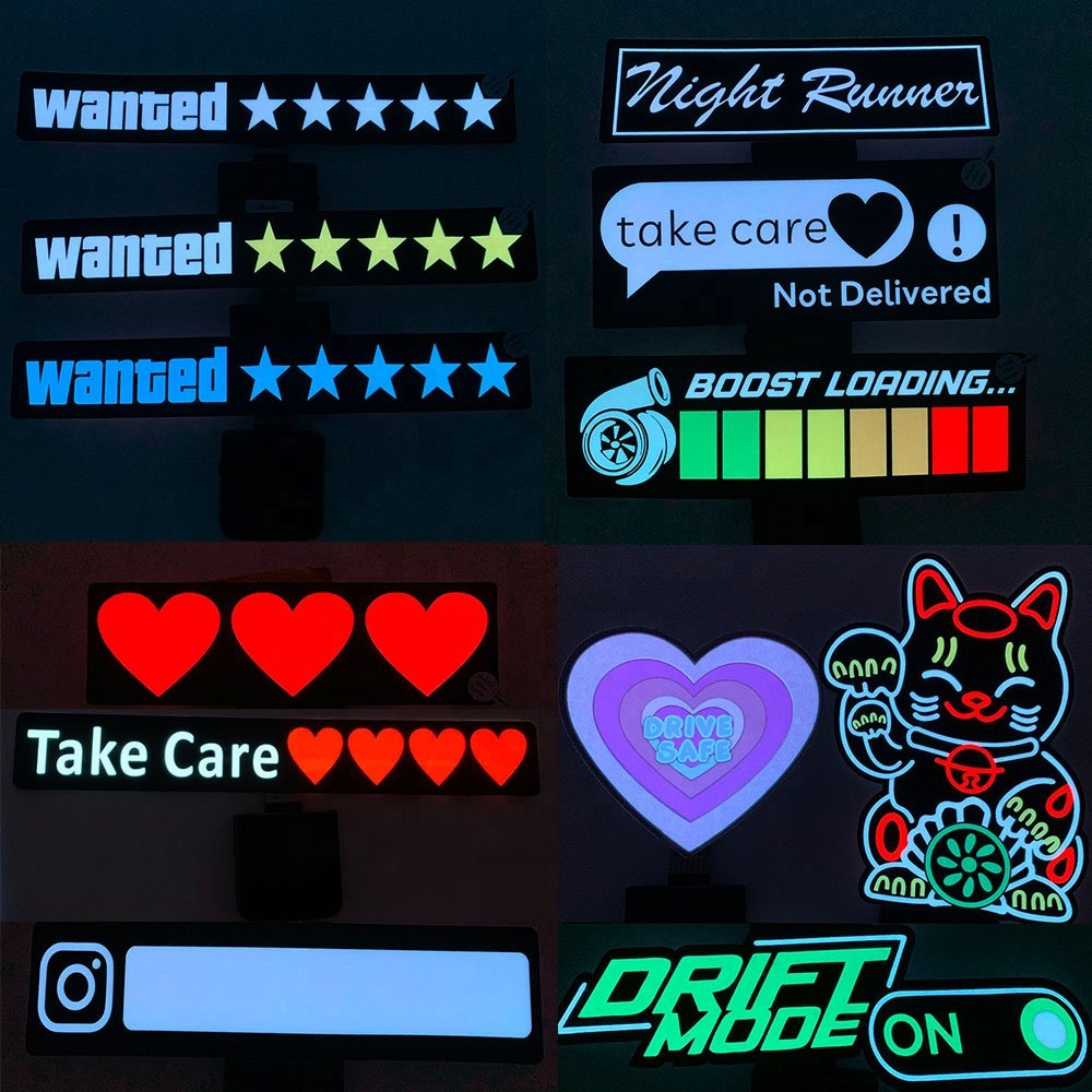 Factory Custom New JDM Animated LED Panel Stickers Flashing Car Decals with Light up Window Sticker for Automotive Use