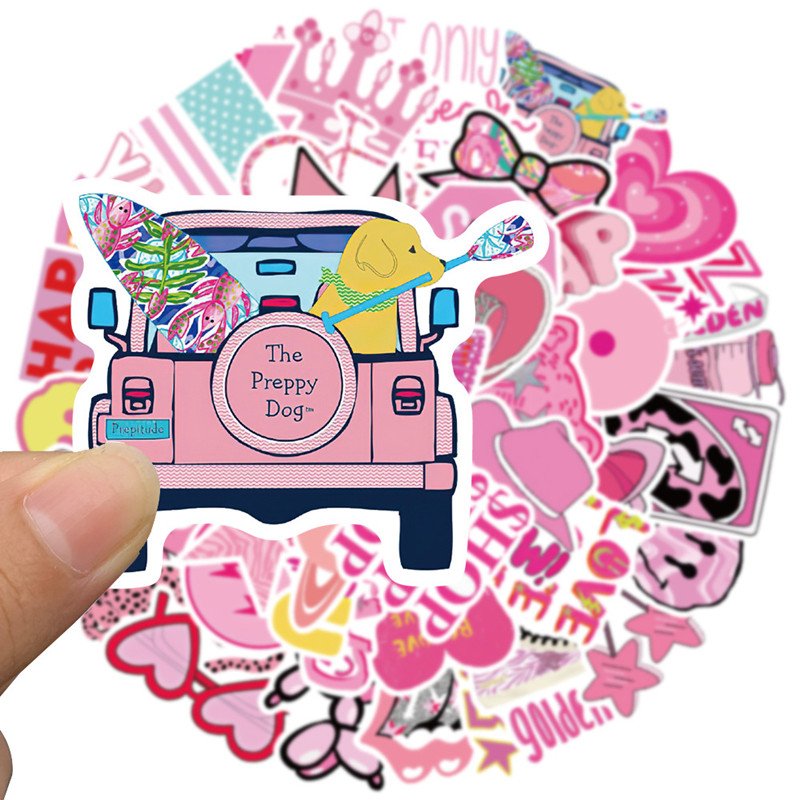 50pcs Pink Preppy Style Stickers Valentines Day Gifts Pink Girl Laptop Computer Bedroom Wardrobe Car Skateboard Motorcycle