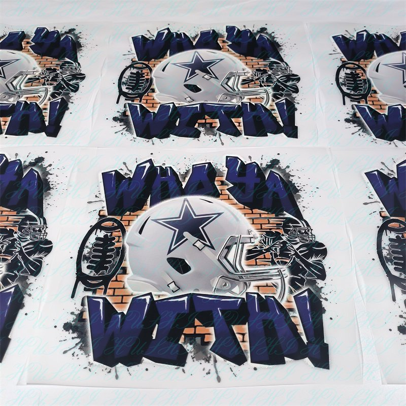 DTF NFL team stickers glitter matte finish custom design thin matte screen print dtf heat transfer sticker for clothing