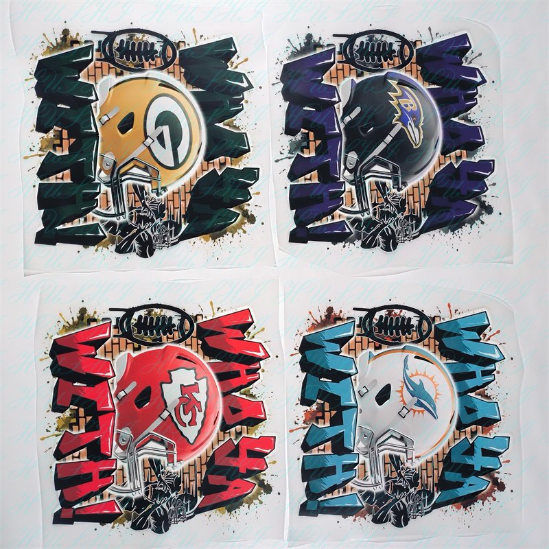 DTF NFL team stickers glitter matte finish custom design thin matte screen print dtf heat transfer sticker for clothing