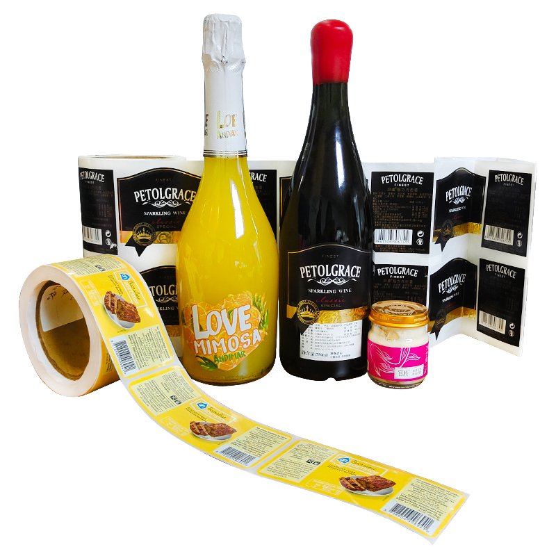 Custom transparent self adhesive vinyl food labels roll printed stickers waterproof drinks bottle labels with gold foil
