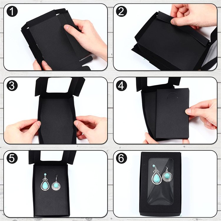 Custom Jewelry Packaging Boxes Gift Boxes 5.4"x3.4"x0.7 Paper Boxes with Clear Window Display Card Sticker for Keychain Black