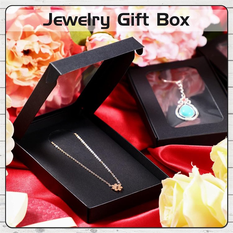 Custom Jewelry Packaging Boxes Gift Boxes 5.4"x3.4"x0.7 Paper Boxes with Clear Window Display Card Sticker for Keychain Black