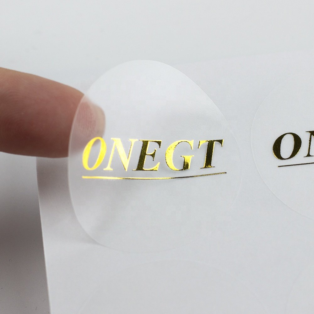 Custom Logo Luxury Brand Design Label Round Gold Foil Embossed Printing Transparent Sticker