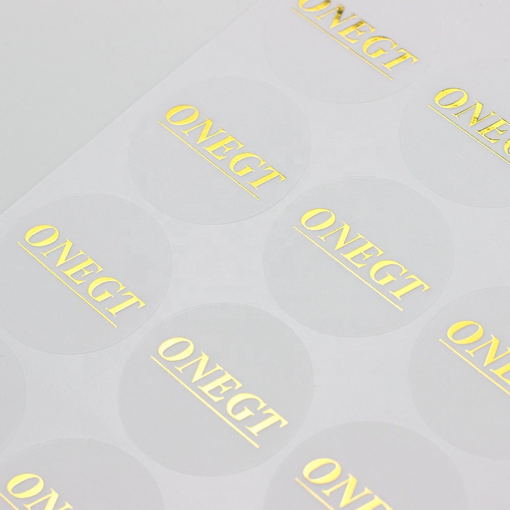 Custom Logo Luxury Brand Design Label Round Gold Foil Embossed Printing Transparent Sticker