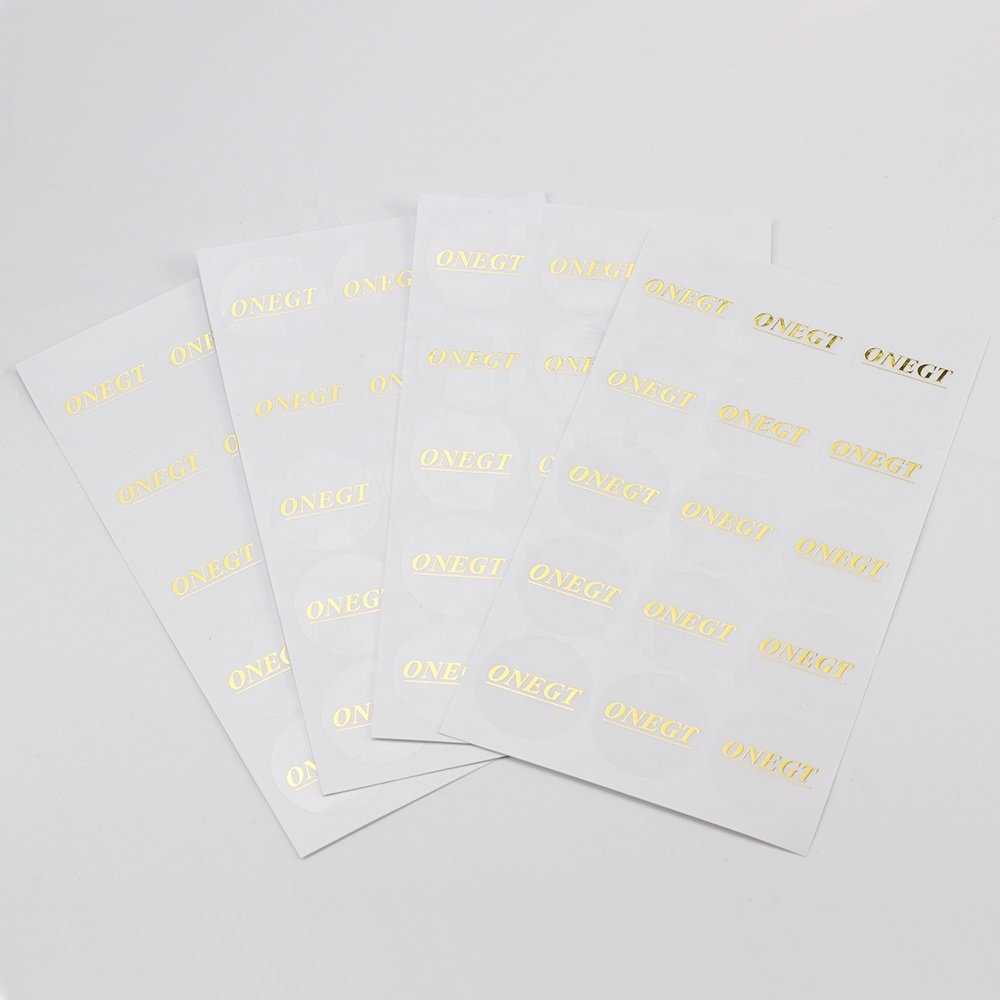 Custom Logo Luxury Brand Design Label Round Gold Foil Embossed Printing Transparent Sticker