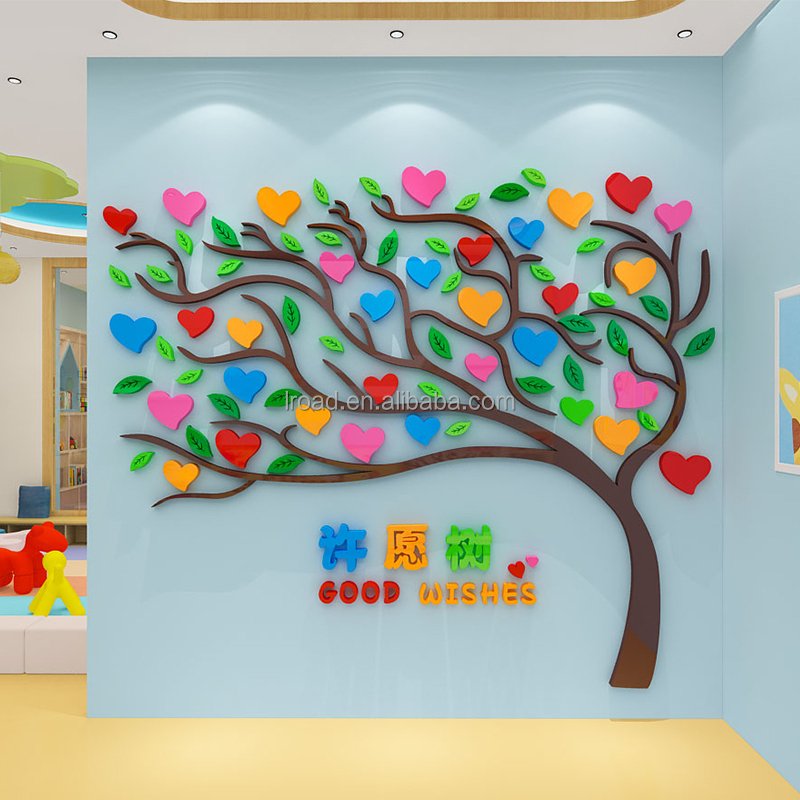 Creative cartoon wishing tree sticker kids room kindergarten classroom wall art decoration 3D Acrylic Sticker
