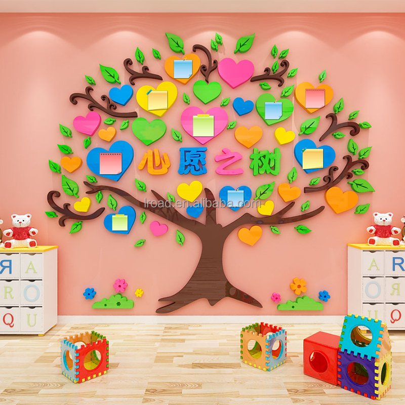 Creative cartoon wishing tree sticker kids room kindergarten classroom wall art decoration 3D Acrylic Sticker