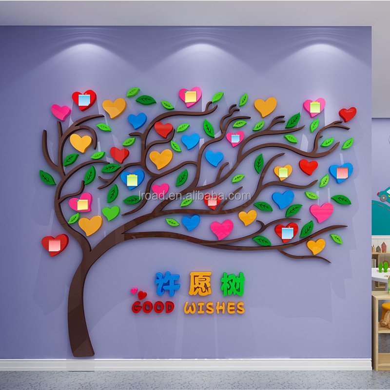 Creative cartoon wishing tree sticker kids room kindergarten classroom wall art decoration 3D Acrylic Sticker