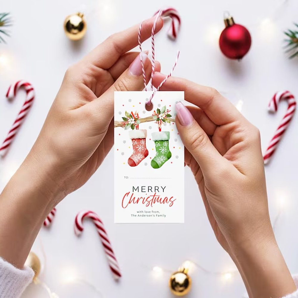 Factory direct sale custom Christmas gift hang tag packaging label sticker for your own business decoration