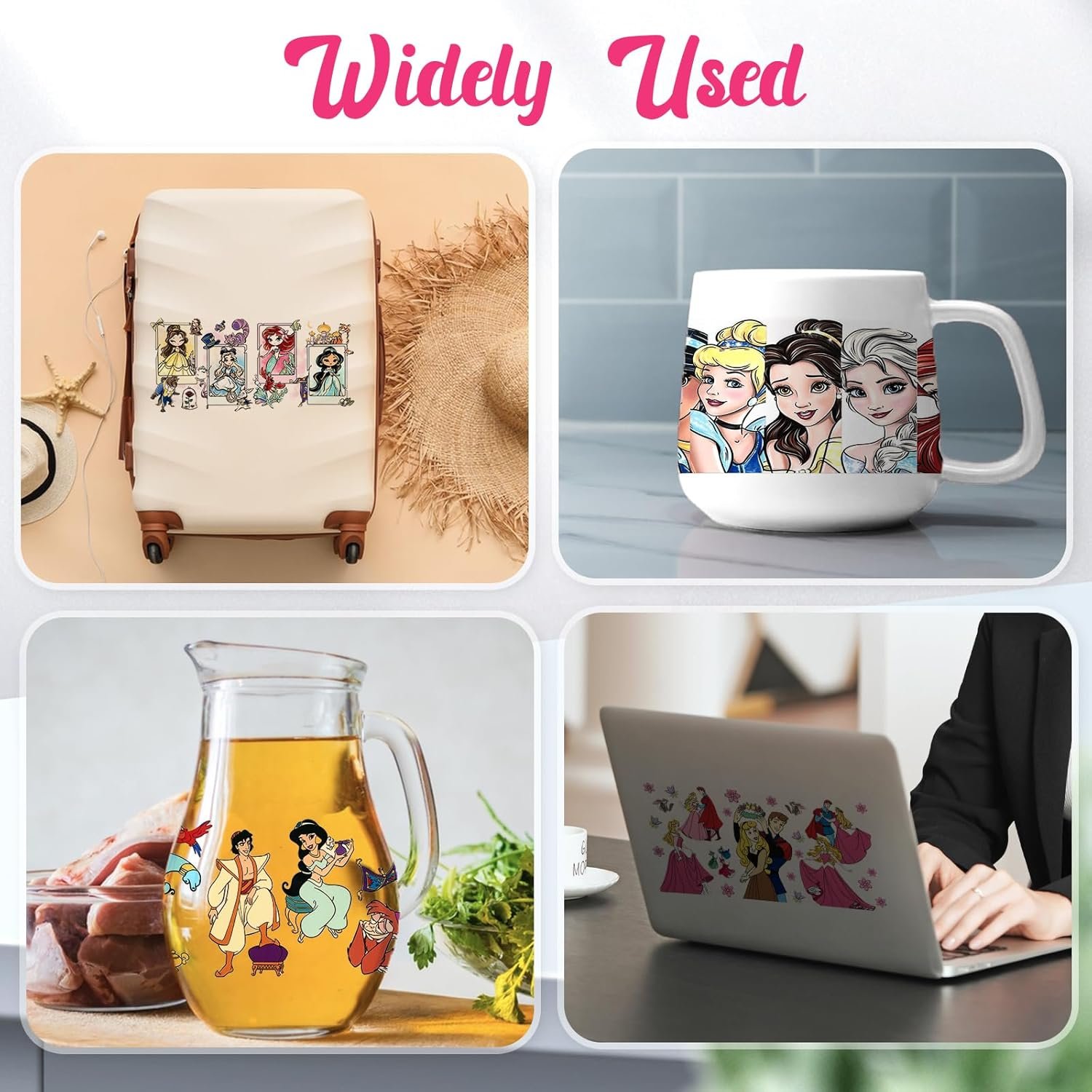 UV DTF Cup Wraps Transfer Stickers for Glass Cartoon Princess Cup Wraps Decal Stickers for 16oz Tumbler Cups