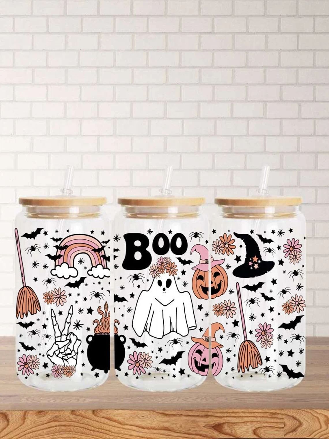 Halloween Christmas Custom Transfer Printing Sticker Film Printer UV DTF Libbey Wraps Transfers for 16oz Glass Cup